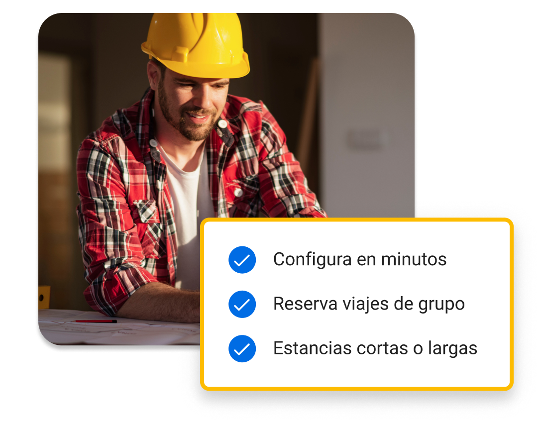La simplificaci&oacute;n
de los viajes de empresa para los sectores de la construcci&oacute;n y la fabricaci&oacute;n
comienza aqu&iacute;