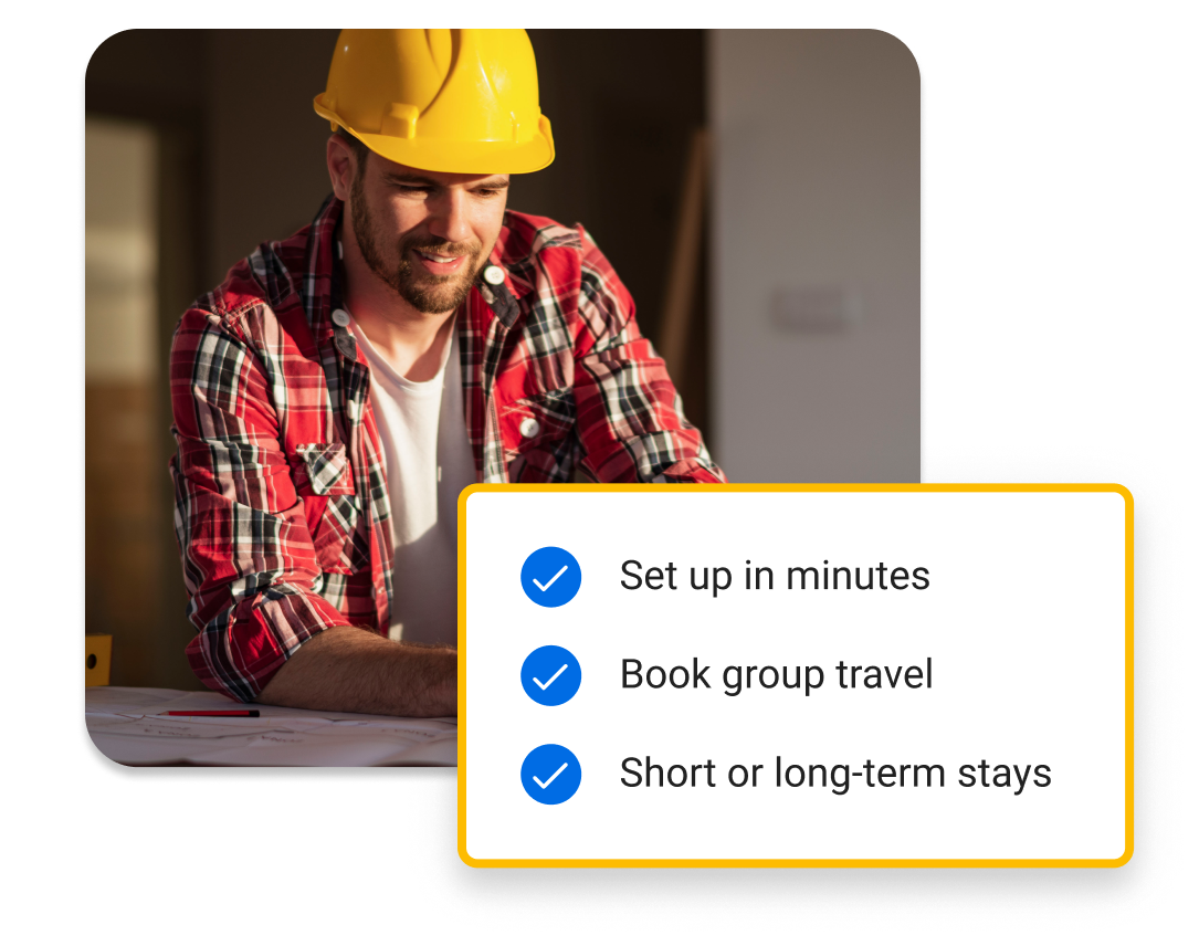 Easier corporate travel for
construction and manufacturing industries
starts here